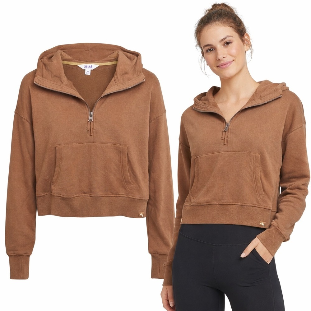 Joy Lab | Brown Cropped Hoodie | Quarter Zip | Cotton Blend | XS